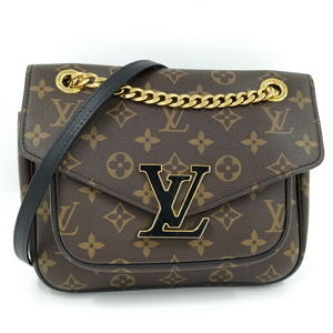 Louis Vuitton Monogram Canvas Shoulder Bag with Gold Hardware and Black Strap